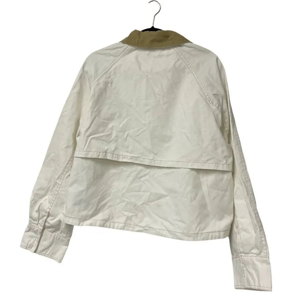 Zara Womens Waxed Jacket Size L White Contrast Collar Utility 4341/750 NWD - Picture 5 of 16